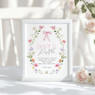 Affiche Fleur sauvage Pink bow élégant Diaper Raffle