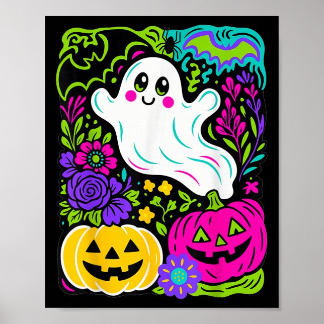 Affiche Fleur sauvage rétro Boho Ghost Floral Halloween Cu (Devant)
