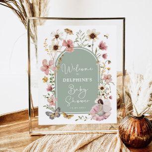 Affiche Fleur sauvage rose Sage Accueil Baby shower Fée