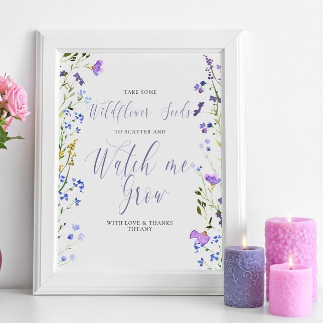 Affiche Fleur sauvage Seeds Watch me Grow Baby shower Favo (Watch me Grow favor table sign from my Purple Wildflower Collection. Order printed or as a printable)