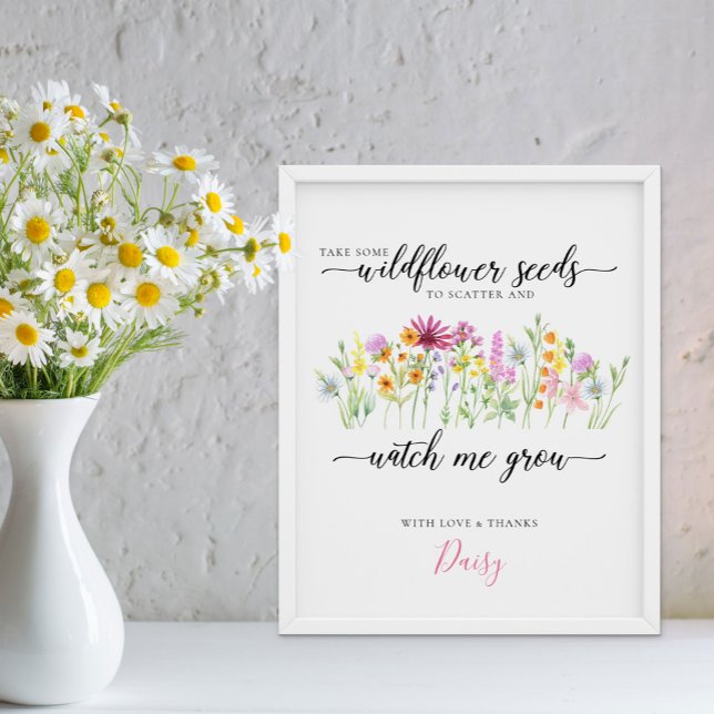 Affiche Fleur sauvage Seeds Watch me Grow Baby showers Fav (Watch me Grow floral baby shower sign - Wildflower Meadow Collection - order printed or digital file)