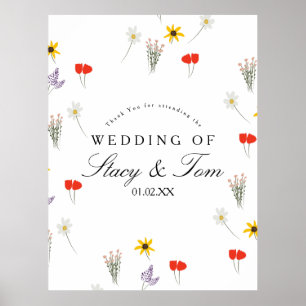 Affiche Fleur sauvage simple main tiré Merci Mariage