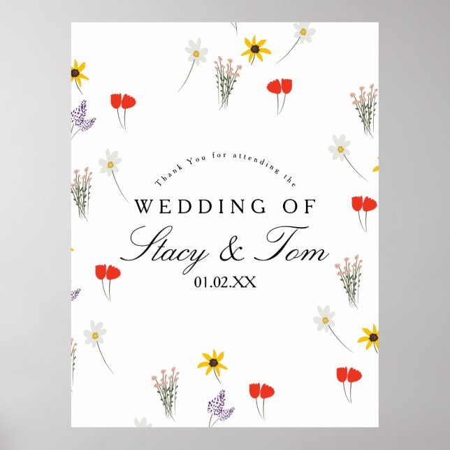 Affiche Fleur sauvage simple main tiré Merci Mariage (Devant)
