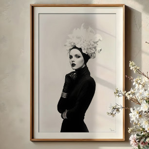 Affiche Fleur sculpturale : Mode avant-gardiste monochrome