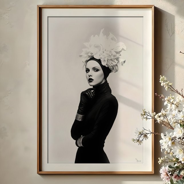 Affiche Fleur sculpturale : Mode avant-gardiste monochrome (Créateur téléchargé)