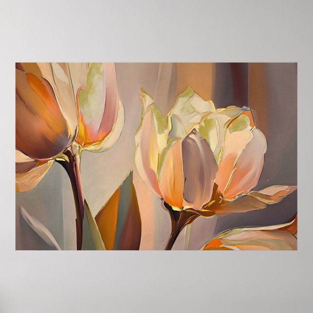 Affiche Fleur Silencieuse – Tulipes Abstraites en Or Doux (Devant)