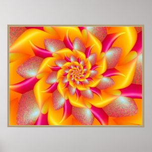 Affiche Fleur spirale rose et jaune