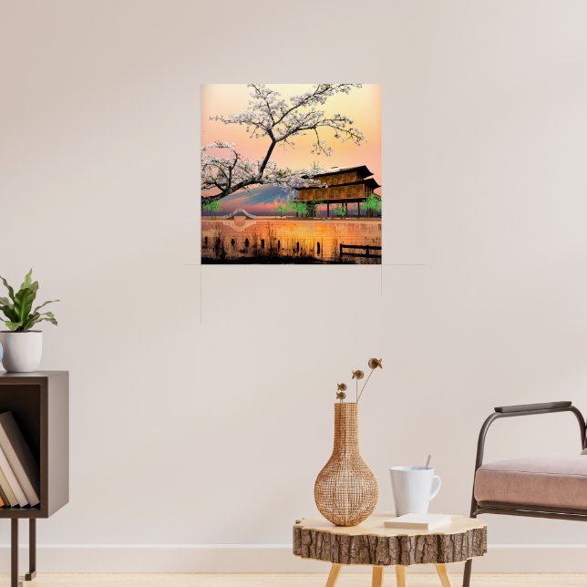 Affiche Fleur Tranquille : Coucher de soleil sur une maiso (Salon 3)