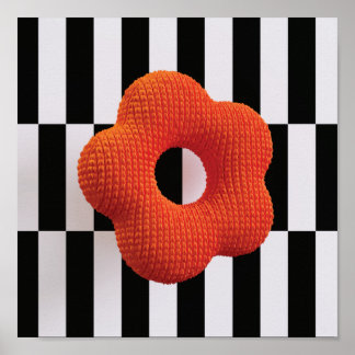 Affiche Fleur tricot rétro 3D imprimé art orange, noir&bla