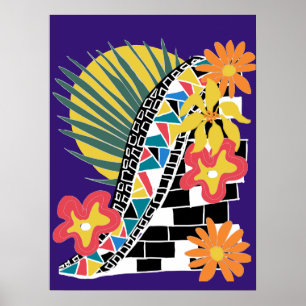 Affiche Fleur tropicale audacieuse mosaïque noir blanc sur