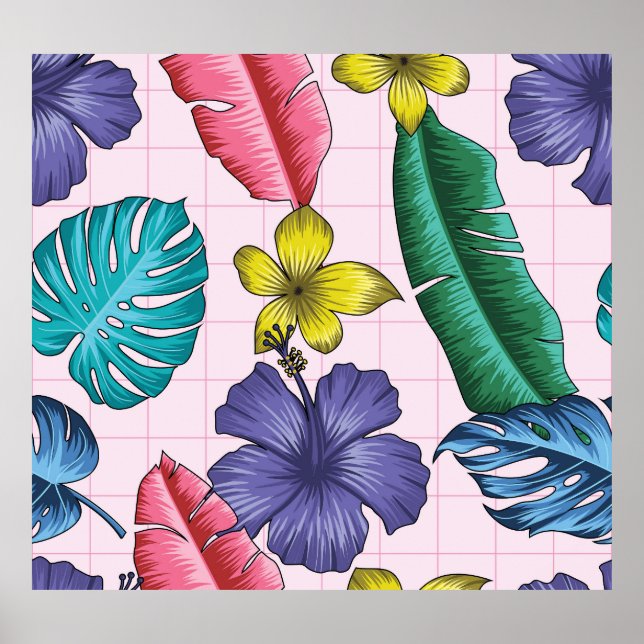 Affiche Fleur tropicale : motif feuille sans soudure (Devant)