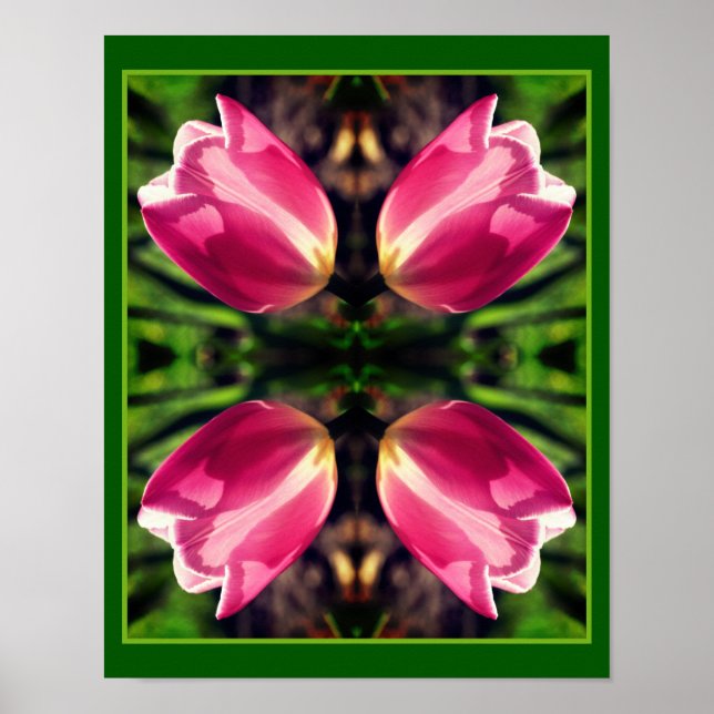 Affiche Fleur Tulipe Rose Dans Miroir Soleil Abstrait (Devant)