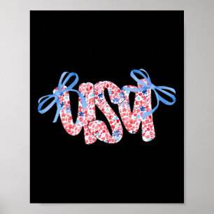 Affiche Fleur Usa Coquette Bow 4 Juillet Amérique