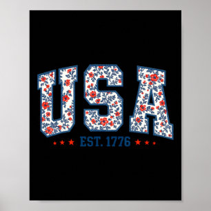 Affiche Fleur Usa Rétro Amérique 4 Juillet Patriotique Fil