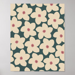 Affiche Fleur Vert Et Crème Rétro