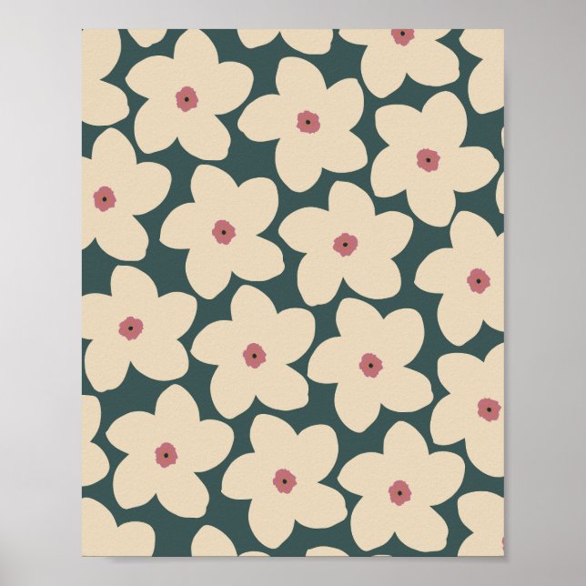 Affiche Fleur Vert Et Crème Rétro (Devant)