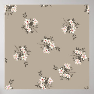Affiche Fleur vintage sans couture design motif gris 