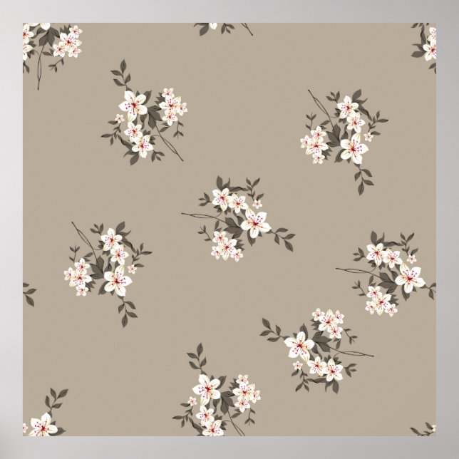 Affiche Fleur vintage sans couture design motif gris  (Devant)