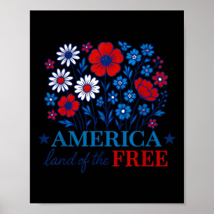 Affiche Fleurie Amérique Terre De La Liberté 4 Juillet Rou