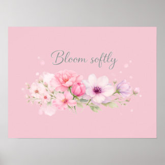Affiche Fleurir doucement – Fleurs aquarelles pastel