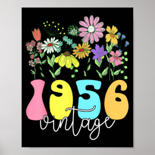 Affiche Fleurs 1956 vintage 70 ans anniversaire 70ème