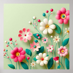 Affiche Fleurs 3d colorées