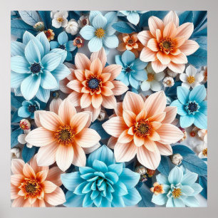 Affiche Fleurs 3d colorées