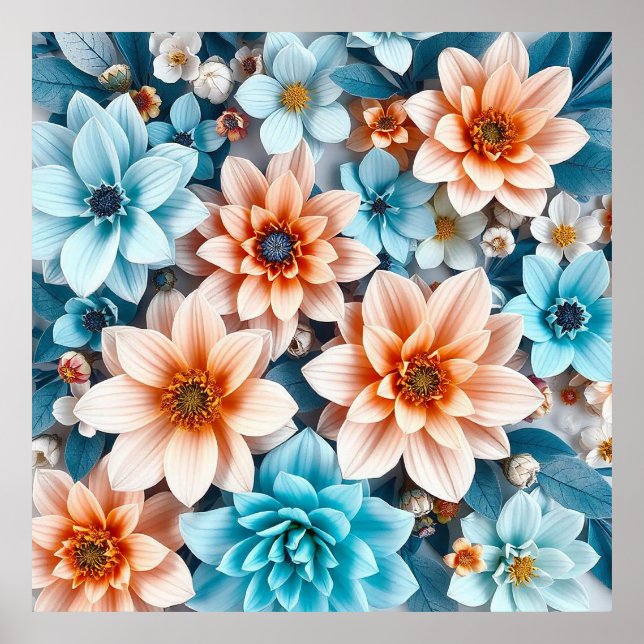 Affiche Fleurs 3d colorées (Devant)