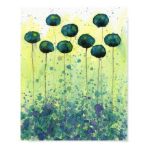 Fleurs à l'aquarelle sarcelle et jaune, Mur modern