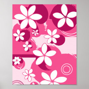 Affiche Fleurs à Pétales Blancs avec Contours Roses