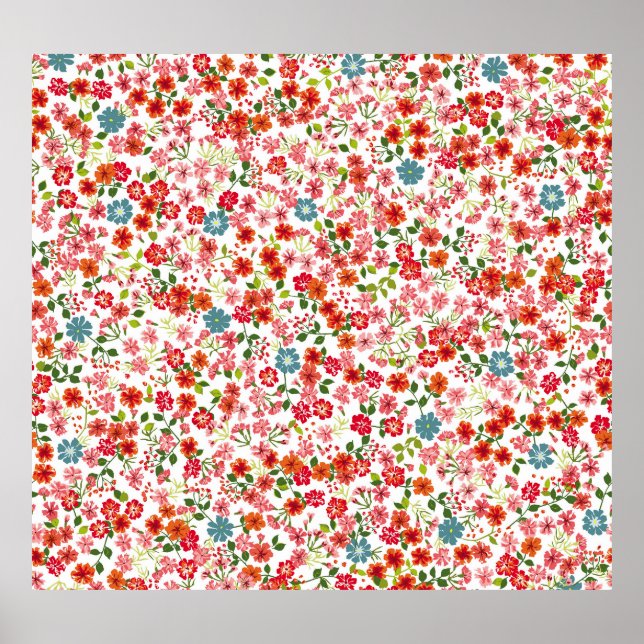 Affiche Fleurs à petite échelle, style calico sans couture (Devant)