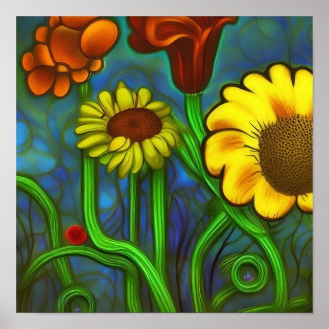 Affiche Fleurs abstraites (Devant)