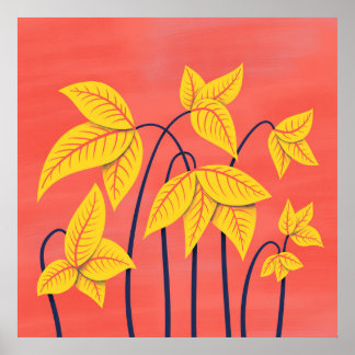 Affiche Fleurs Abstraites Coral Jaune Floral Art géométriq