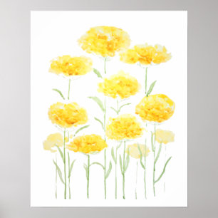 Affiche Fleurs abstraites de fil jaune commun aquarelle 1