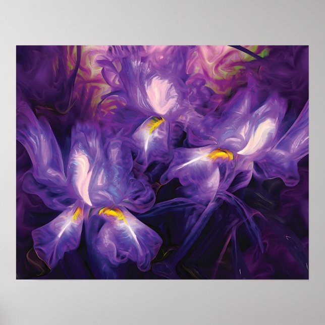 Affiche Fleurs Abstraites en Iris violet et blanc (Devant)