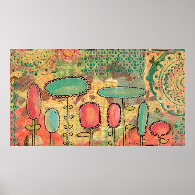 Affiche Fleurs Abstraites modernes Art de peinture multimé (Devant)