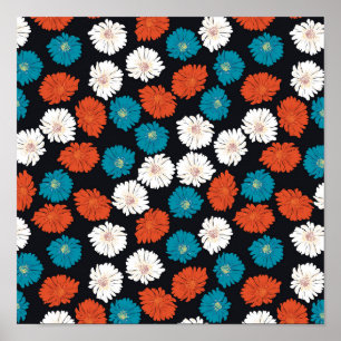Affiche Fleurs Abstraites rouges et bleues