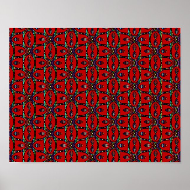 Affiche Fleurs Abstraites rouges florales Motif d'art mode (Devant)
