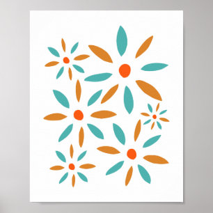 Affiche Fleurs Abstraites Turquoise Et Orange