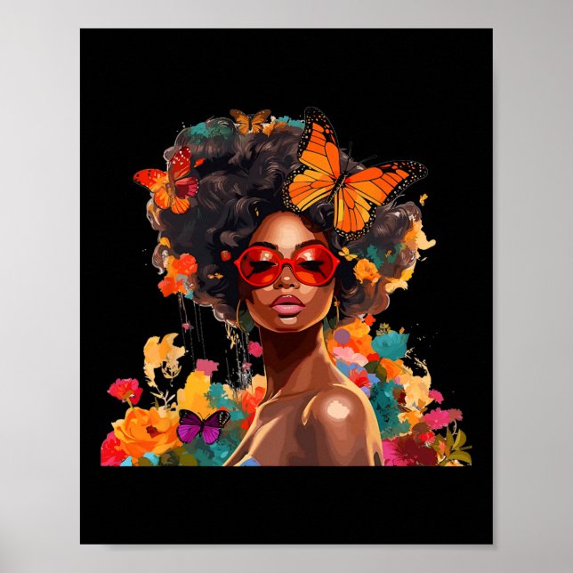 Affiche Fleurs Afro Femmes Papillon Latina Afro Amérique (Devant)