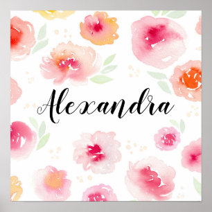 Affiche Fleurs Aquarelle Fille Prénom Chambre Enfants Nurs