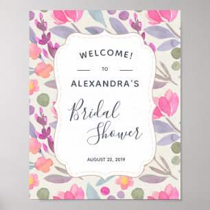 Affiche Fleurs Aquarelle Rêveuse   Bienvenue à la Baby Sho