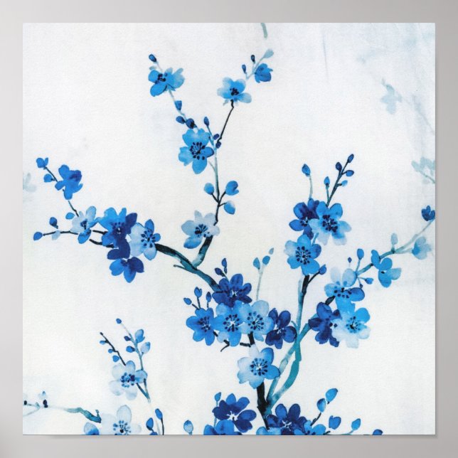 Affiche Fleurs aquarelles bleues délicates belles (Devant)