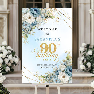Affiche Fleurs aquarelles bleues poussiéreuses sereines po