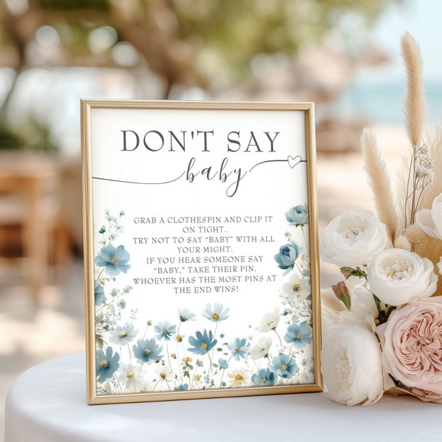 Affiche Fleurs aquarelles bleues preppy N'ecrivez pas Bébé (Créateur téléchargé)