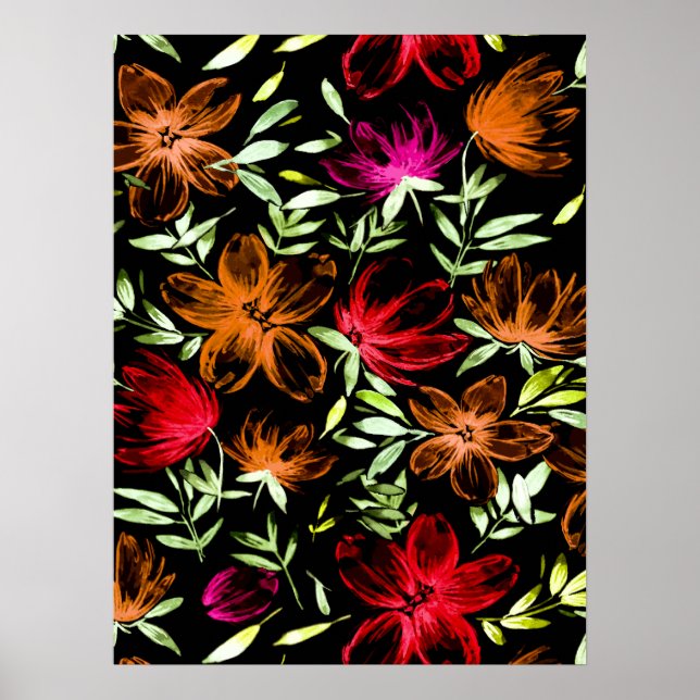 Affiche Fleurs Aquarelles Rouges 3 (Devant)