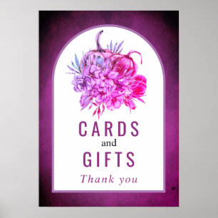 Affiche Fleurs aquarelles violettes citrouilles cartes et