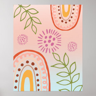 Affiche Fleurs arc-en-ciel Boho Abstrait