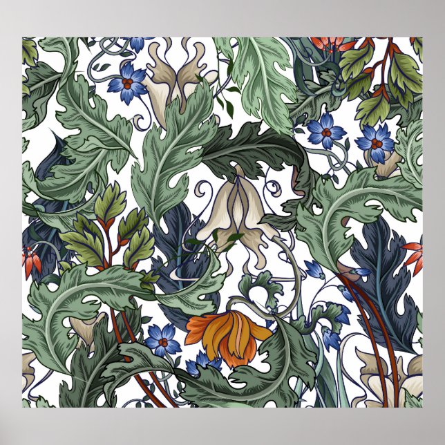 Affiche Fleurs, art déco, moderne, sans soudure. (Devant)