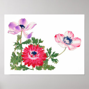 Affiche Fleurs , art japonais vintage 16x 12